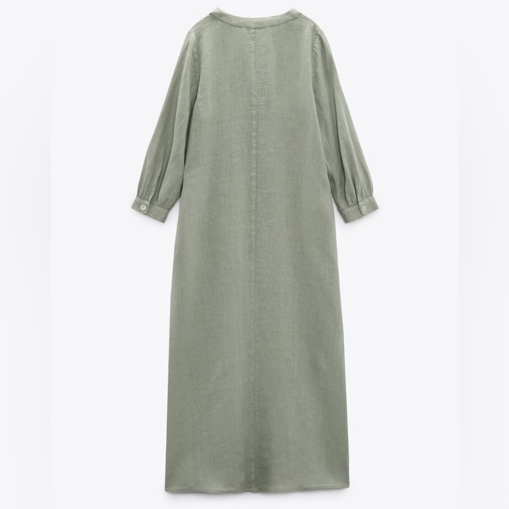 Zara 100% Linen Dress Pockets Khaki - Picture 5 of 11